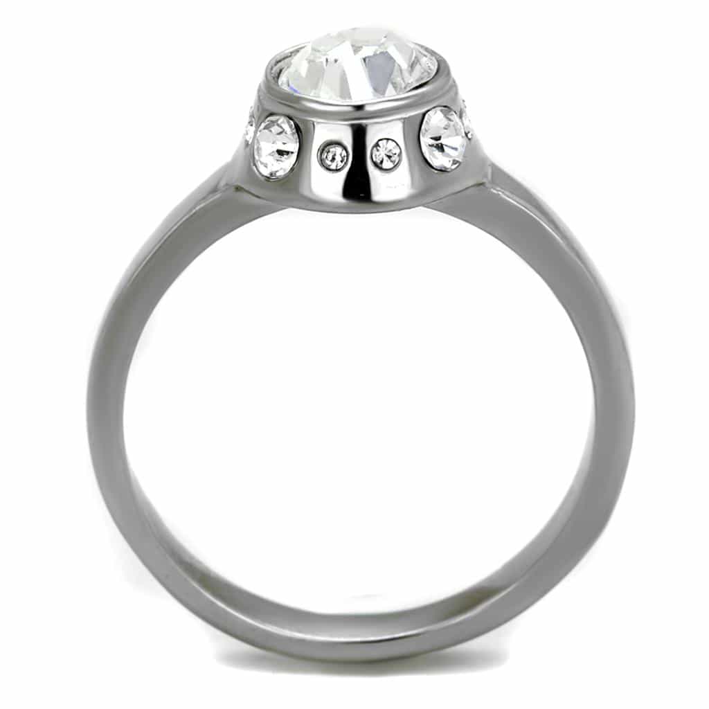 Stainless Steel CZ Round Bezel Halo Band Ring view 7
