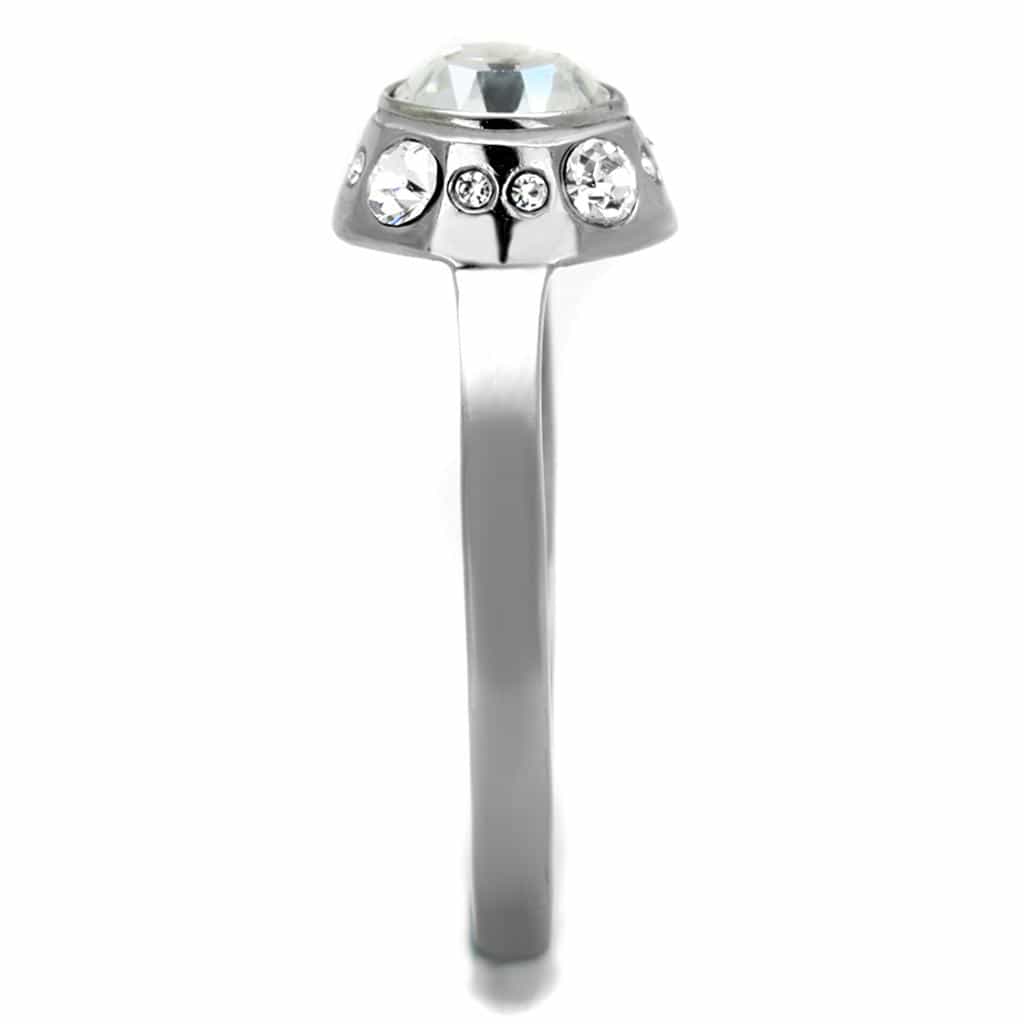 Stainless Steel CZ Round Bezel Halo Band Ring view 8