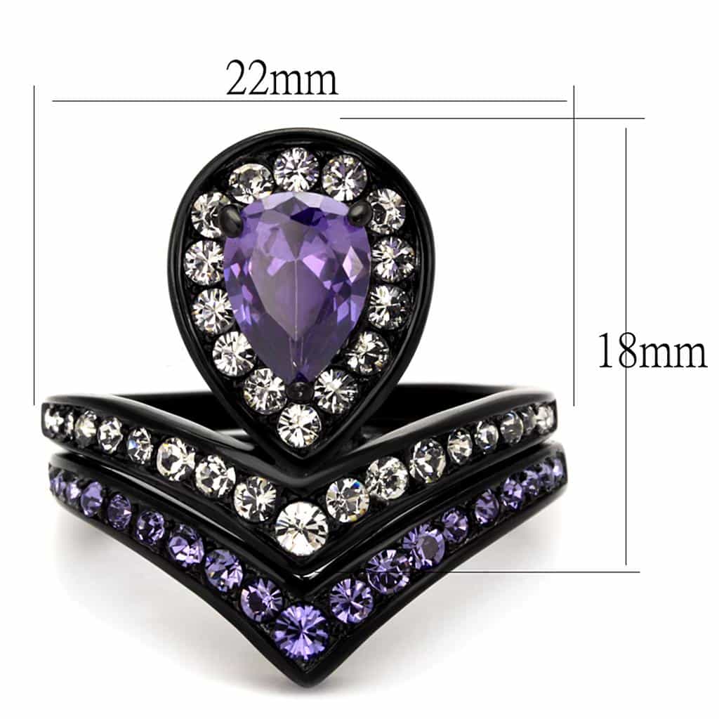 Stainless Steel Amethyst Pear Halo Chevron Black Ring view 6