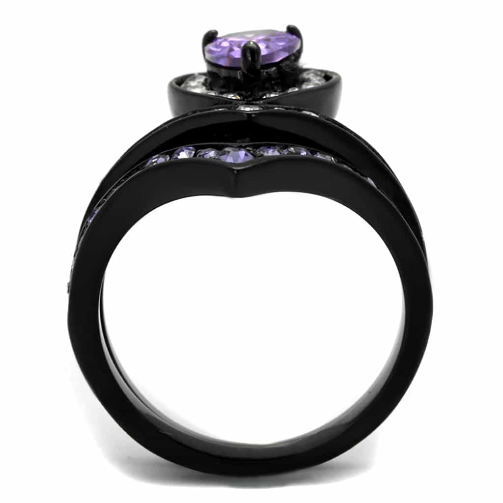Stainless Steel Amethyst Pear Halo Chevron Black Ring view 7