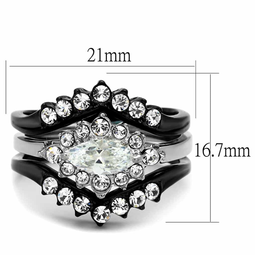 Stainless Steel CZ Oval Star Halo Pave Bridal Set Ring view 6