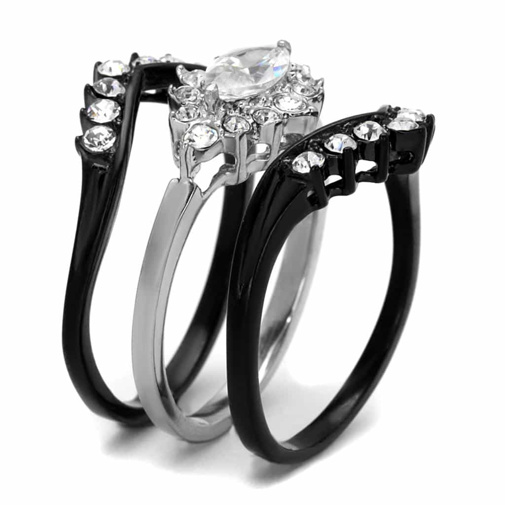 Stainless Steel CZ Oval Star Halo Pave Bridal Set Ring view 8