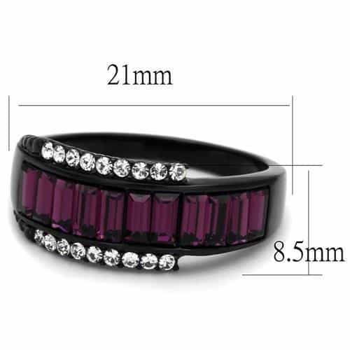 Stainless Steel Black IP Purple Amethyst Baguette Channel CZ Ring view 6