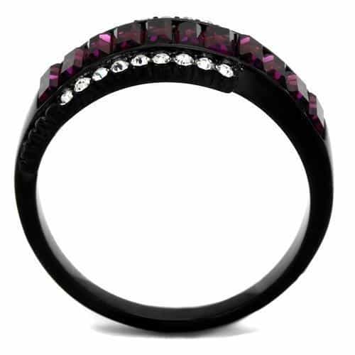 Stainless Steel Black IP Purple Amethyst Baguette Channel CZ Ring view 7