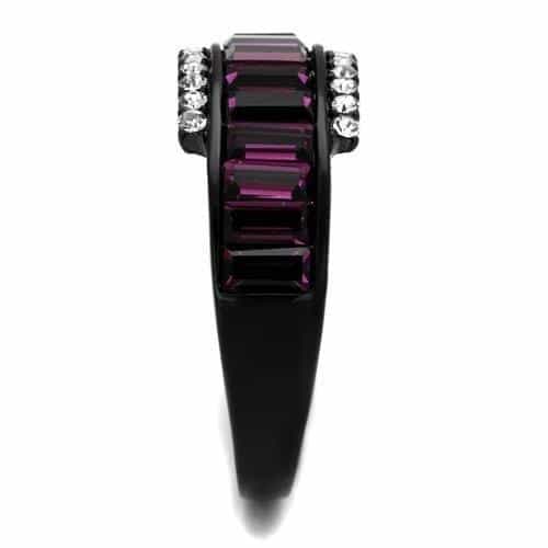Stainless Steel Black IP Purple Amethyst Baguette Channel CZ Ring view 4
