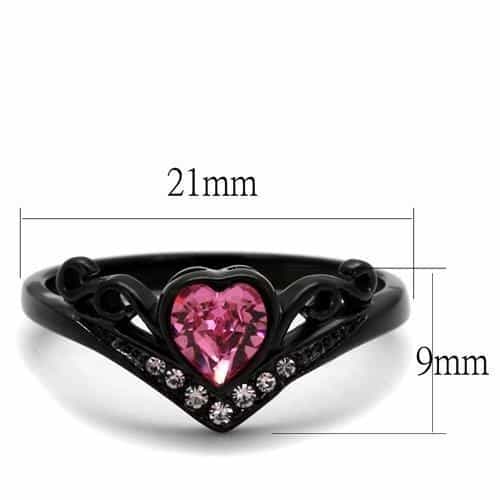 Stainless Steel Black IP Pink Heart Scroll Filigree CZ Pave Ring view 6