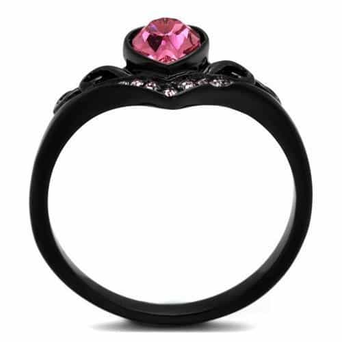 Stainless Steel Black IP Pink Heart Scroll Filigree CZ Pave Ring view 7