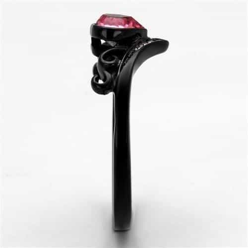 Stainless Steel Black IP Pink Heart Scroll Filigree CZ Pave Ring view 8