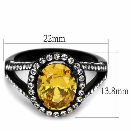 Stainless Steel Black IP Yellow Citrine Oval CZ Halo Pave Ring view 6