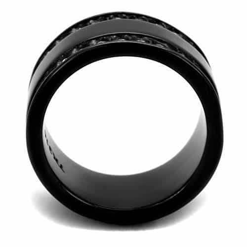 Stainless Steel Black IP Light Blue CZ Channel Wide Band Ring view 7