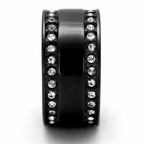Stainless Steel Black IP Light Blue CZ Channel Wide Band Ring view 8