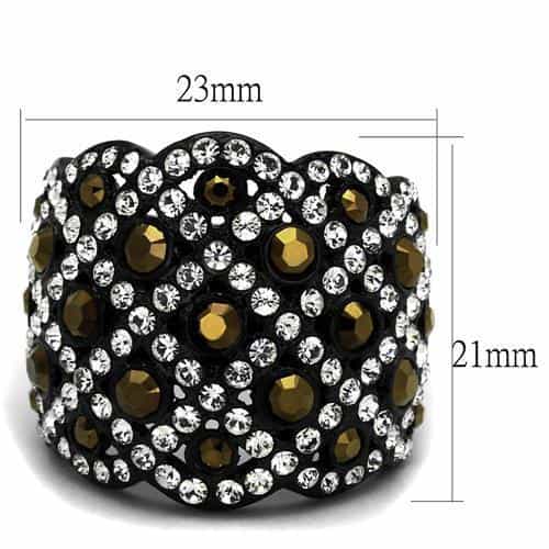 Stainless Steel Black IP Brown Gold CZ Pave Skull Dome Ring view 6