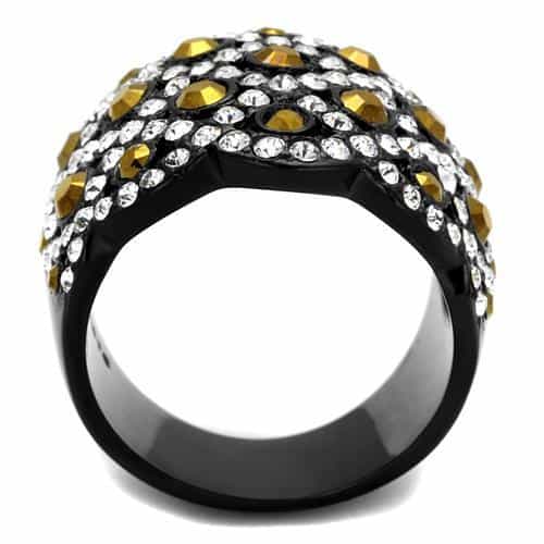 Stainless Steel Black IP Brown Gold CZ Pave Skull Dome Ring view 7