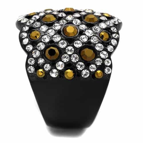 Stainless Steel Black IP Brown Gold CZ Pave Skull Dome Ring view 4
