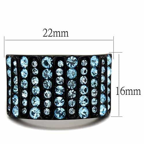 Stainless Steel Black IP Light Blue Aqua CZ Multi Row Wide Ring view 6