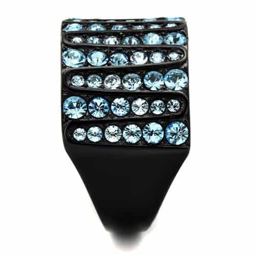 Stainless Steel Black IP Light Blue Aqua CZ Multi Row Wide Ring view 8