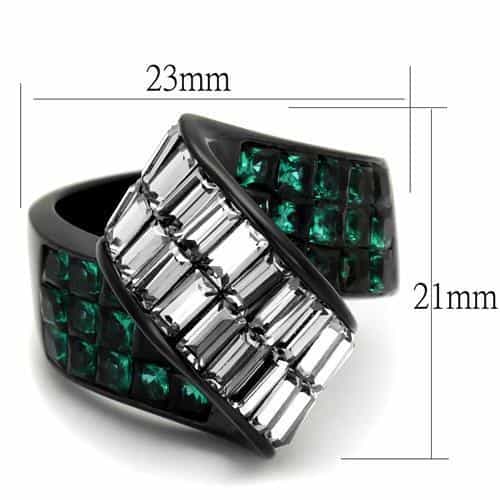 Stainless Steel Black IP Emerald Green Baguette CZ Wrap Ring view 6