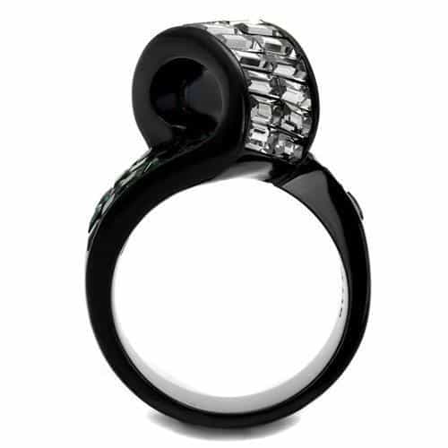 Stainless Steel Black IP Emerald Green Baguette CZ Wrap Ring view 7