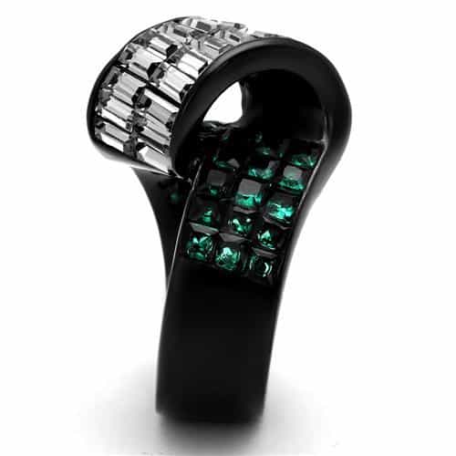 Stainless Steel Black IP Emerald Green Baguette CZ Wrap Ring view 8