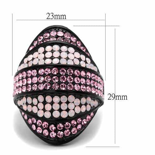 Stainless Steel Black IP Pink Opal Crystal Wave Dome Ring view 6
