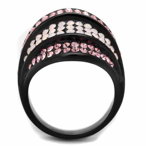 Stainless Steel Black IP Pink Opal Crystal Wave Dome Ring view 7