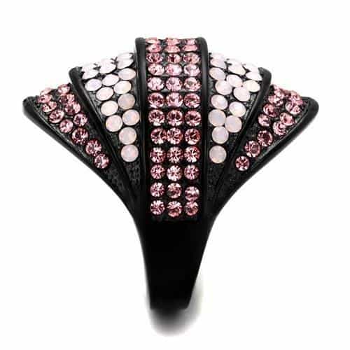 Stainless Steel Black IP Pink Opal Crystal Wave Dome Ring view 8