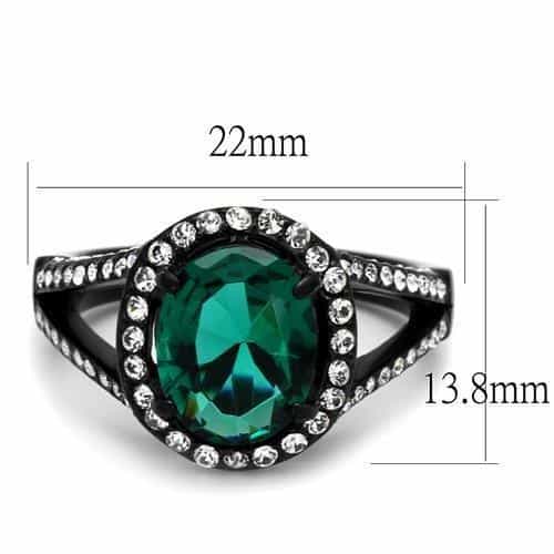 Stainless Steel Black IP Emerald Oval CZ Halo Pave Ring view 6