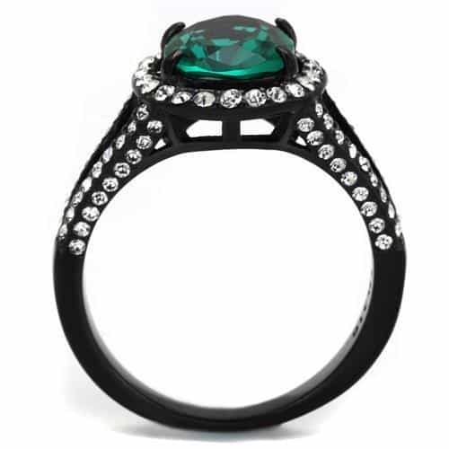Stainless Steel Black IP Emerald Oval CZ Halo Pave Ring view 7
