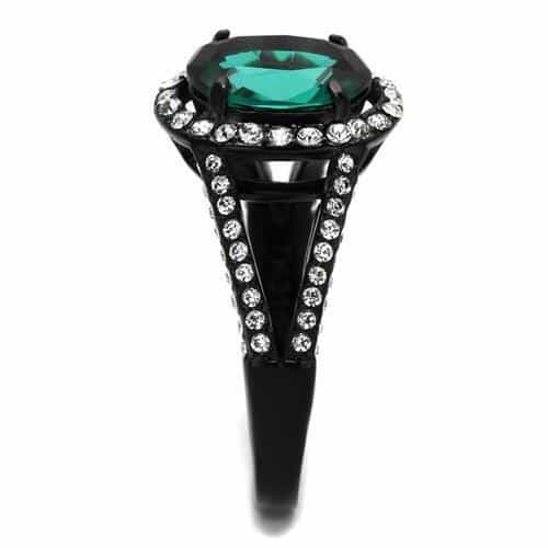 Stainless Steel Black IP Emerald Oval CZ Halo Pave Ring view 8