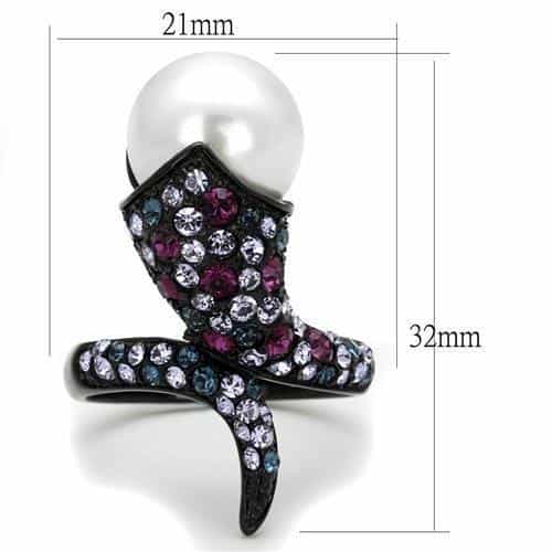 Stainless Steel Black IP Pearl Multi Color Crystal Snake Ring view 6