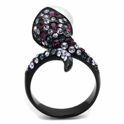 Stainless Steel Black IP Pearl Multi Color Crystal Snake Ring view 7