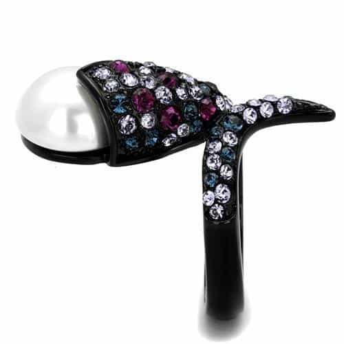 Stainless Steel Black IP Pearl Multi Color Crystal Snake Ring view 8