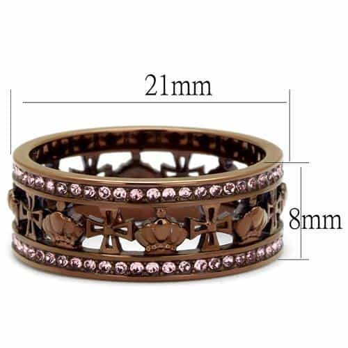 Stainless Steel Coffee IP Cross Cutout Pink CZ Eternity Two Ring view 6