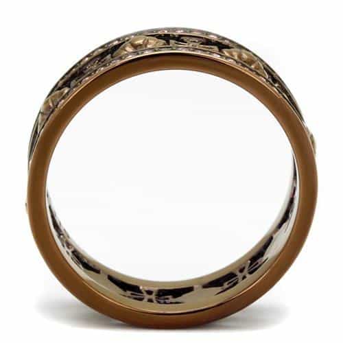 Stainless Steel Coffee IP Cross Cutout Pink CZ Eternity Two Ring view 7