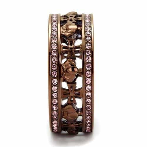Stainless Steel Coffee IP Cross Cutout Pink CZ Eternity Two Ring view 8
