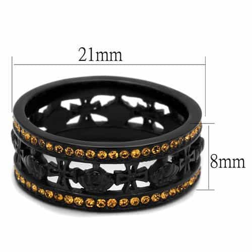 Stainless Steel Black IP Cross Cutout Yellow CZ Eternity Two Ring view 6
