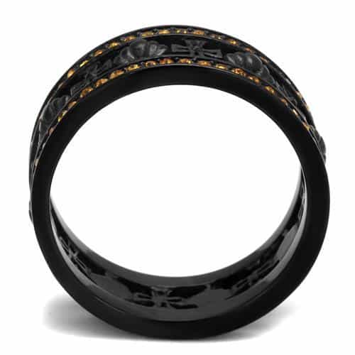 Stainless Steel Black IP Cross Cutout Yellow CZ Eternity Two Ring view 3
