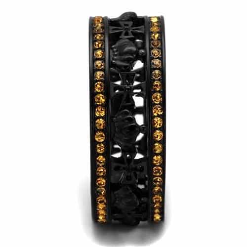 Stainless Steel Black IP Cross Cutout Yellow CZ Eternity Two Ring view 4
