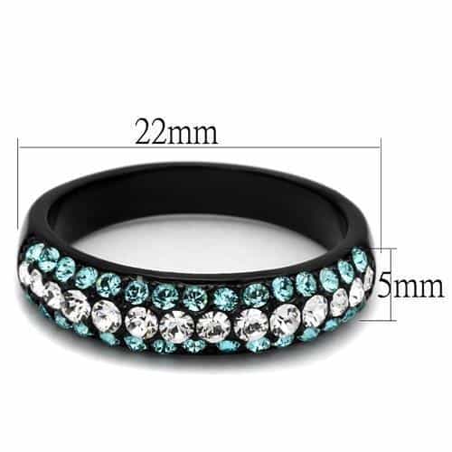 Stainless Steel Black IP Aqua Blue Clear CZ Triple Row Ring view 2