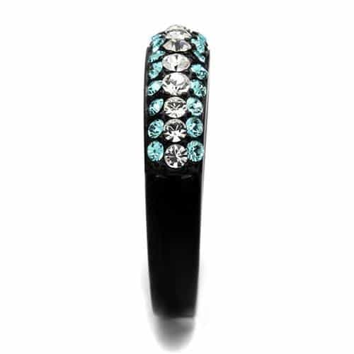 Stainless Steel Black IP Aqua Blue Clear CZ Triple Row Ring view 8