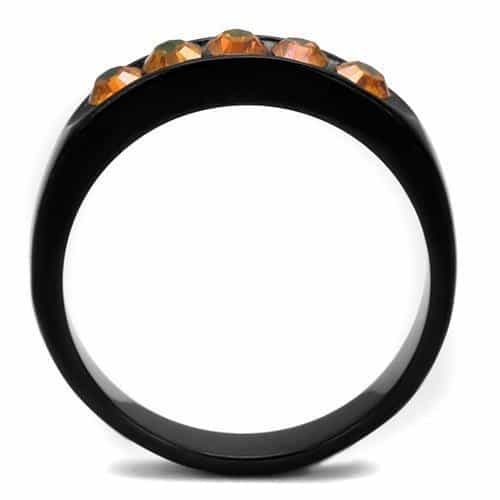 Stainless Steel Black IP Orange Topaz Round Channel Band Ring view 7