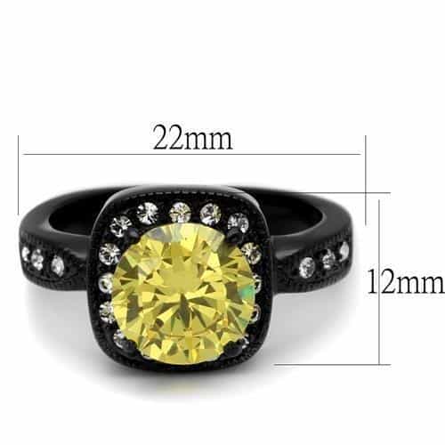 Stainless Steel Black IP Yellow Canary Round CZ Halo Ring view 2