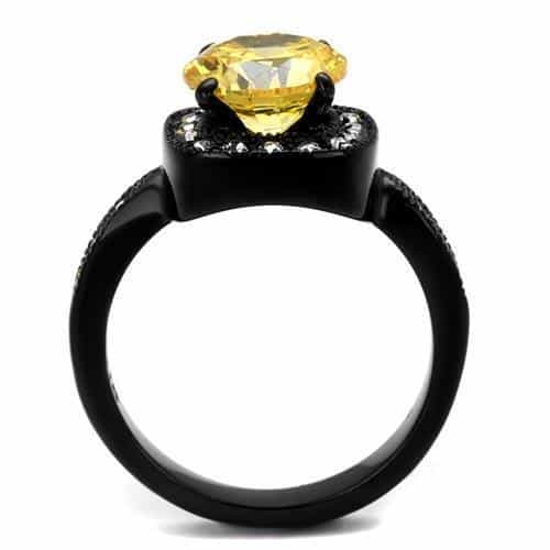 Stainless Steel Black IP Yellow Canary Round CZ Halo Ring view 7