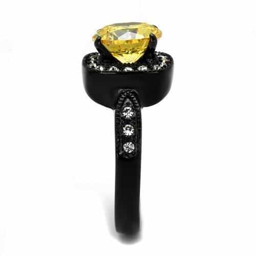 Stainless Steel Black IP Yellow Canary Round CZ Halo Ring view 8