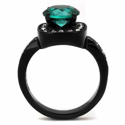 Stainless Steel Emerald Halo Wide Ring Emerald view 7