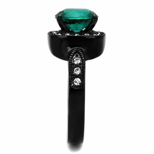 Stainless Steel Emerald Halo Wide Ring Emerald view 8