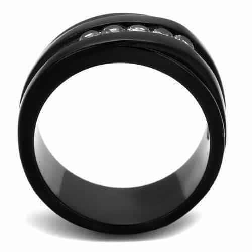 Stainless Steel Black IP CZ Channel Spinner Wide Band Ring view 7
