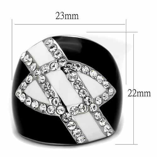 Stainless Steel Black IP White CZ V Chevron Pave Dome Ring view 2