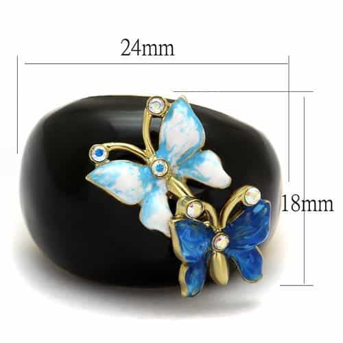 Stainless Steel Black IP Gold Butterfly Enamel CZ Dome Ring view 2