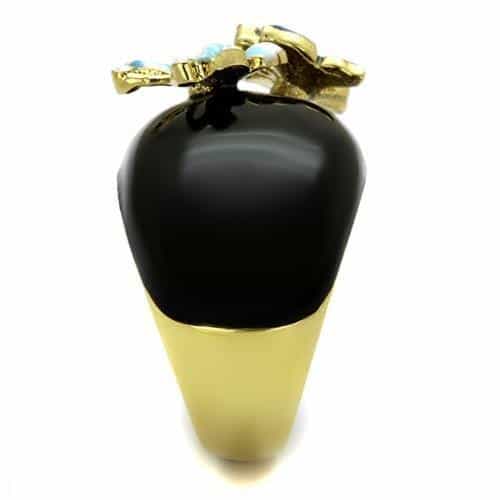 Stainless Steel Black IP Gold Butterfly Enamel CZ Dome Ring view 4